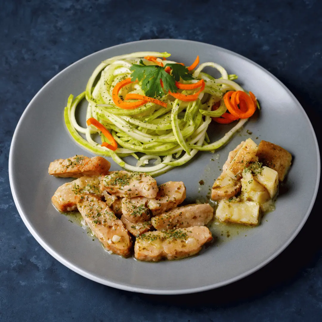 Zucchini Noodles with Pesto and Grilled Chicken